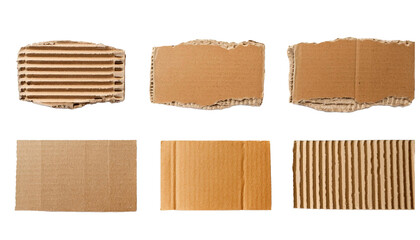 Blank cardboard texture rectangle torn paper sticker label set isolated on white background