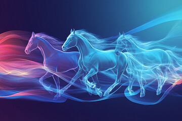 An abstract digital background banner featuring a stylized horse design in black and blue tones, creating a dynamic and modern aesthetic.