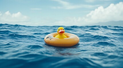 Rubber duck floating in the ocean