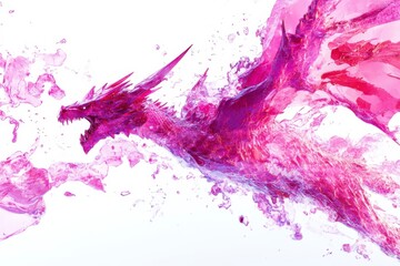 Fototapeta premium Vibrant and Fierce Magical Dragon Emerging from Shimmering Pink Splashes, Illustrating Power and Fantasy in an Enchanting Artistic Style