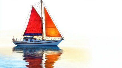 Fototapeta premium National Colors of a Sailboat on Soft White Background