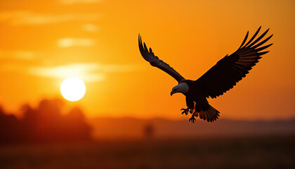 Eagle Soaring at Sunset