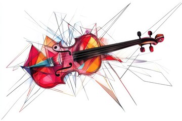Abstract Violin Illustration with Vibrant Colors and Geometric Shapes, Representing the Essence of Music and Artistic Expression in a Modern Style