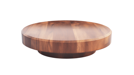 Round Wooden Display Pedestal Stand with Natural Wood Grain Texture Isolated on White Background