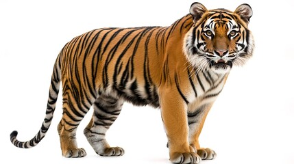 Fototapeta premium Royal tiger stand front view on White background 