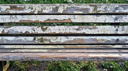 A close-up of an old, worn-out public bench with missing planks and faded paint in a neglected park, Representing the decline in public amenities and community spaces