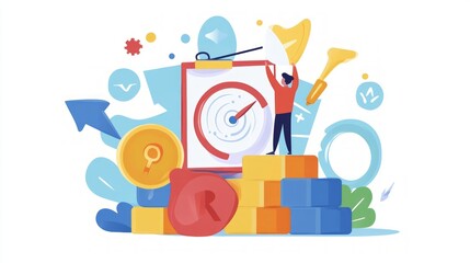 Naklejka premium Business Strategy and Growth: Reaching the Summit