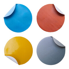 Blank plastic texture round torn paper sticker label set isolated on white background