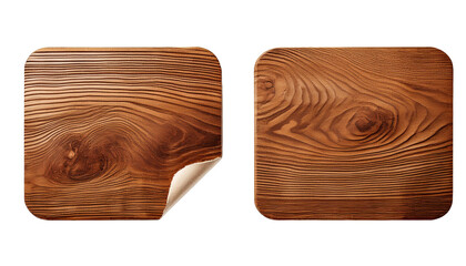 Blank realistic wooden texture rectangle torn paper sticker label set isolated on white background