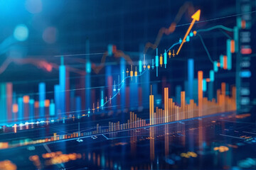 Financial Data Analysis and Stock Market Trends Visualization. Blue background