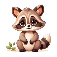 Obraz premium Illustration of a cute cartoon raccoon isolated on a white background. Cute cartoon animals.