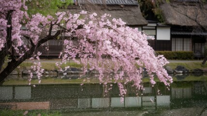 Beautiful cherry blossom tree in full bloom.