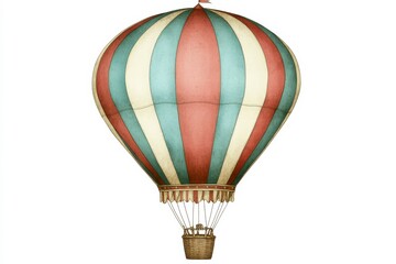 Fototapeta premium Vintage Style Hot Air Balloon with Colorful Stripes and Ropes Suspended, Ideal for Travel, Adventure and Nostalgia Themes in Art and Design