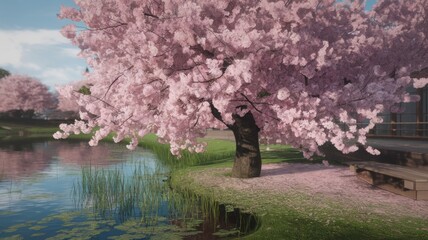 Obraz premium Beautiful cherry blossom tree in full bloom.