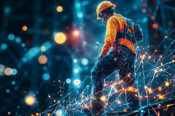 Abstract digital background banner with construction worker, the risk of industrial injury


