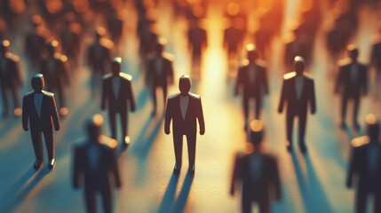Obraz premium Businessman standing out from crowd of business people in suits