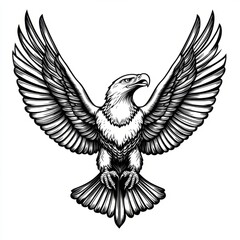 Obraz premium black and white and red tattoo sketch with an eagle flapping its wings on a white background