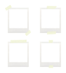 set of polaroid photo frames with tape strips, templates, isolated, extracted on transparent...