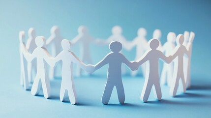 Paper chain people holding hands in a circle symbolizing teamwork and unity