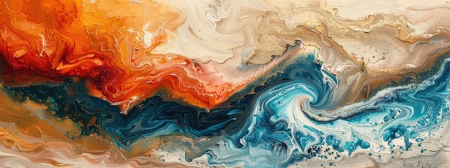 Abstract swirl of warm and cool colors creates a captivating visual experience of art and emotion