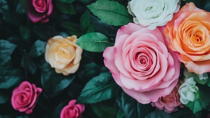 Naklejka premium Spring Horizontal Floral Peony banner. Beautiful nature season background. Copy space for text, selective focus. Bloom summer aesthetic.