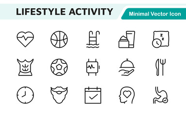 Fototapeta premium Lifestyle Icon Set. A chic and versatile collection of icons representing wellness, hobbies, daily living, lifestyle, and personal growth.