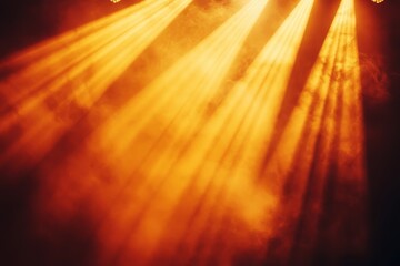 Naklejka premium Ethereal Light Rays Breaking Through Fog in Warm Golden Hues Creating a Mystical and Dreamy Atmosphere for Background or Artistic Use