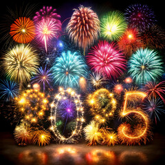 Fototapeta premium Fireworks explode in the night sky, forming numbers that countdown to a special event,
