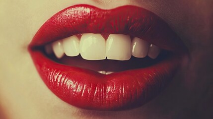 Obraz premium Close-up of Glossy Red Lips with Bright White Teeth on Display