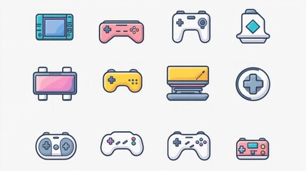 Colorful Retro Gaming Controllers and Consoles Illustration