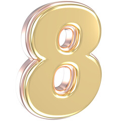 8 Number Gold With Copper 3D Render