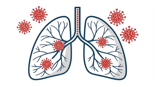 Abstract blue lungs with red human bronchial tree structure. Lungs anatomy, left and right bronchus, bronchioles, trachea Healthcare medical concept. Low