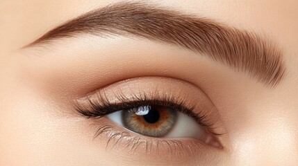 Obraz premium Close-Up of Female Eye with Natural Makeup and Perfect Eyebrow Shape