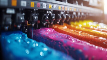 Colorful Ink Streams Flowing From Printing Machine