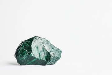Fototapeta premium Malachite Stone on White Background: Shiny Object from Nature captivates with Natural Beauty