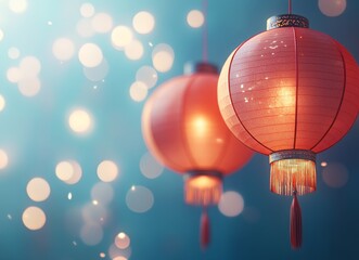 Obraz premium Red Chinese New Year lanterns. Chinese New Year, card