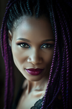 Black beauty Frauenportrait mit Dreads - mit generativer KI Midjouney nach einem realen Portrait des Models Joyce erstellt
