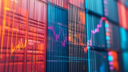 Stacked Shipping Containers with Stock Market Data Overlay