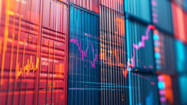Stacked Shipping Containers with Stock Market Data Overlay