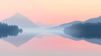Obraz premium Serene Mountain Lake Dawn Peaceful Reflection
