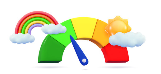 3d Satisfaction Stress level reduced Emotional overload, increased productivity Scale pain chart Credit score or rating concept Speedometer Progress dashboard Minimal 3D rendering illustration
