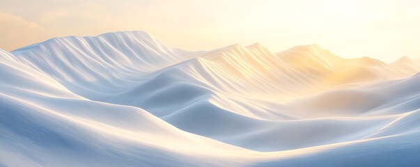 Pristine white mountain slopes with golden sunlight peeking over the ridges ,
