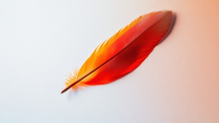 A detailed shot of a single vibrant feather amidst a monochrome backdrop, Representing individuality within a uniform context, minimalist style