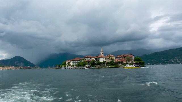 boat on Lake Maggiore in Italy. High quality 4k footage