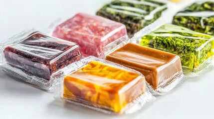 Colorful Edibles Packaged on Isolated White Background