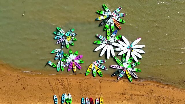 Aerial shot of Conoe coming together in Sai Kung, Hong Kong