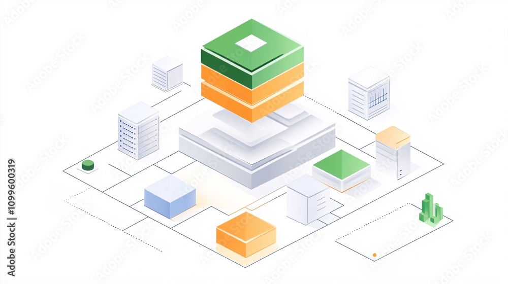 Poster isometric servers communicating with each other representing a data center