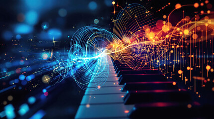 Fototapeta premium Dynamic Representation of Acoustic Waves Emanating from Musical Source Traveling Through Air
