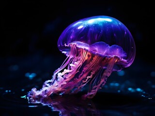 A Gradient and Glowing Neon Colors Jelly Fish Design 