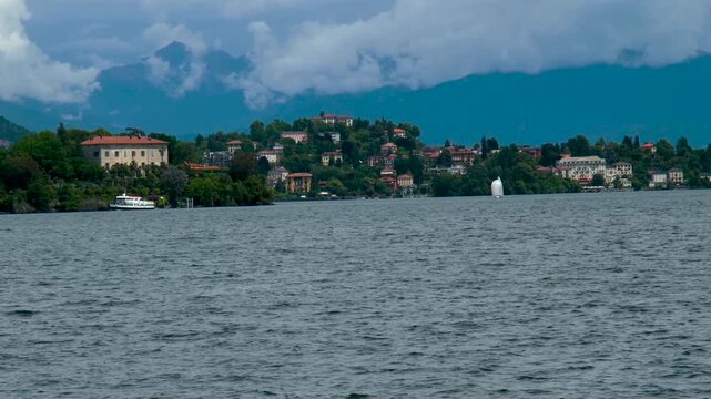 boat on Lake Maggiore in Italy. High quality 4k footage